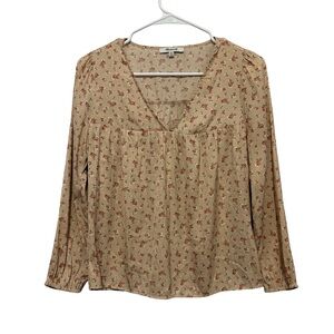 Madewell Beige Puff Sleeve Floral V-Neck Blouse Size XXS